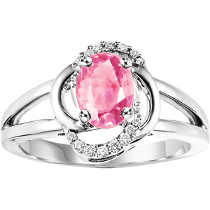 STERLING SILVER PINK TOPAZ AND DIAMOND RING 